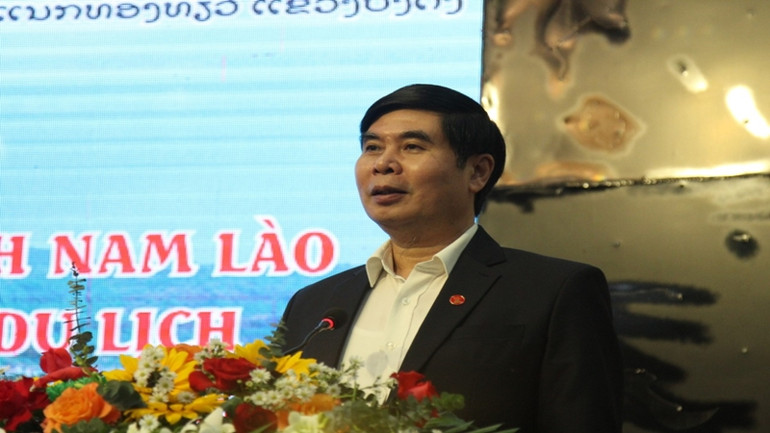 Phó Chủ tịch Ủy ban nhân dân tỉnh Bình Định Lâm Hải Giang phát biểu tại buổi gặp gỡ.