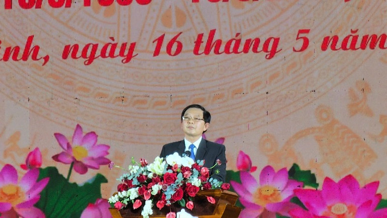 Bí thư Tỉnh ủy Bình Định Hồ Quốc Dũng phát biểu tại buổi lễ.