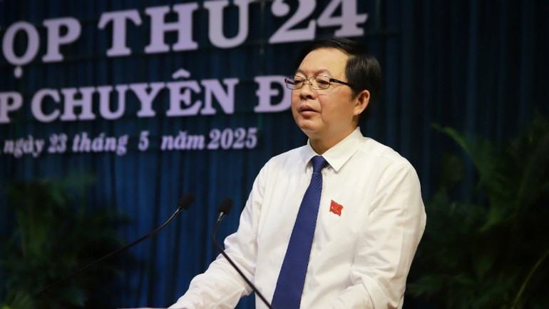 Đồng chí Hồ Quốc Dũng, Bí thư Tỉnh ủy Bình Định phát biểu tại kỳ họp.