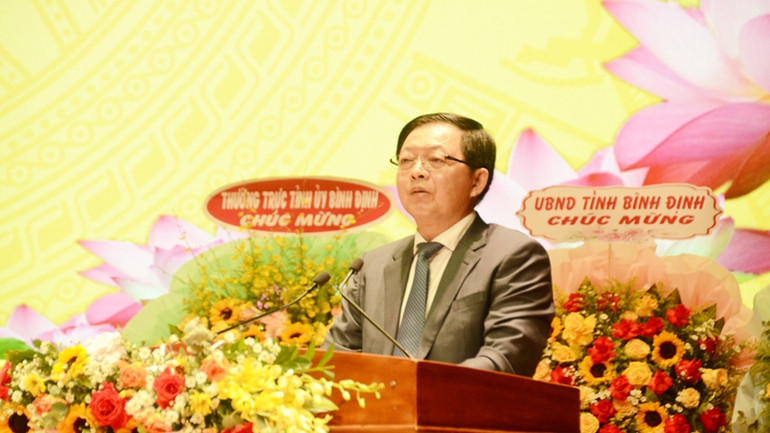 Đồng chí Hồ Quốc Dũng, Bí thư Tỉnh ủy Bình Định phát biểu tại Đại hội.