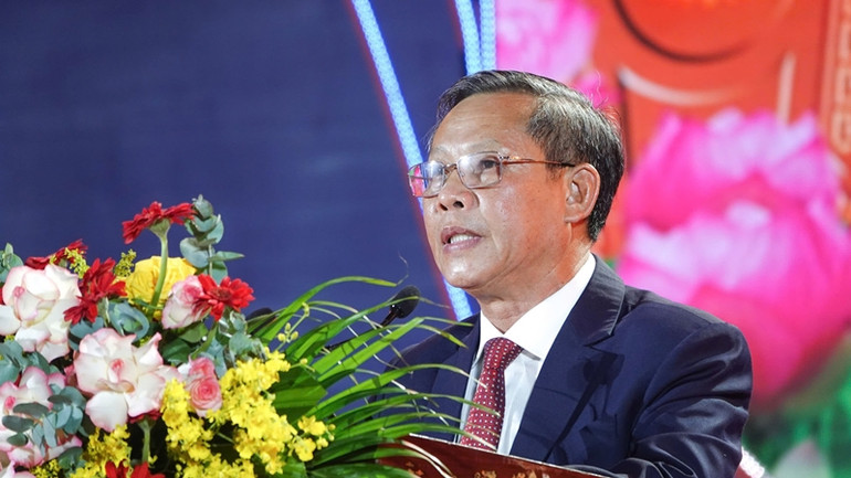 Bí thư Thị ủy Hoài Nhơn Phạm Trương xúc động phát biểu tại lễ kỷ niệm.