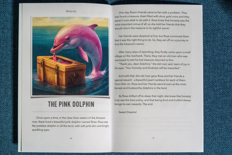 Một trang trong cuốn sách “Những câu chuyện trước khi đi ngủ: Ngắn gọn và ngọt ngào, cho một giấc ngủ ngon” do AI tạo ra.