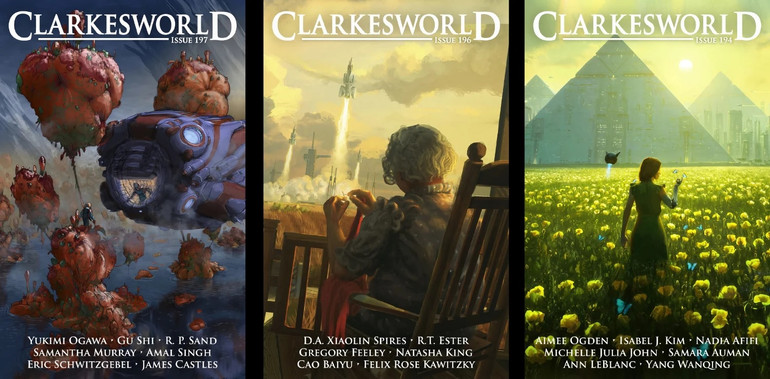 Ba trang bìa tạp chí Clarkesworld.
