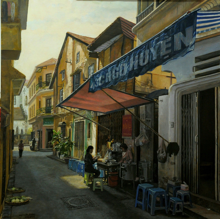 Ngõ Huyện bình yên đi vào tranh.