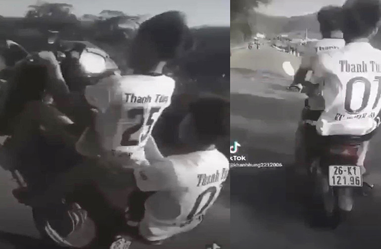 Hình ảnh các thanh niên “bốc đầu” xe máy được chia sẻ trên mạng xã hội Tiktok đã bị xử lý theo quy định.