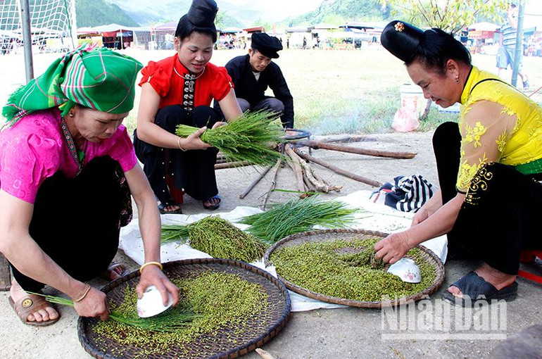Phần thi giã, làm cốm của 8 đội thi đến từ các bản là một trong những nội dung thi trong dịp tổ chức Lễ hội mừng cơm mới tại xã Ngọc Chiến, đã thu hút đông người dân tham gia, trải nghiệm.