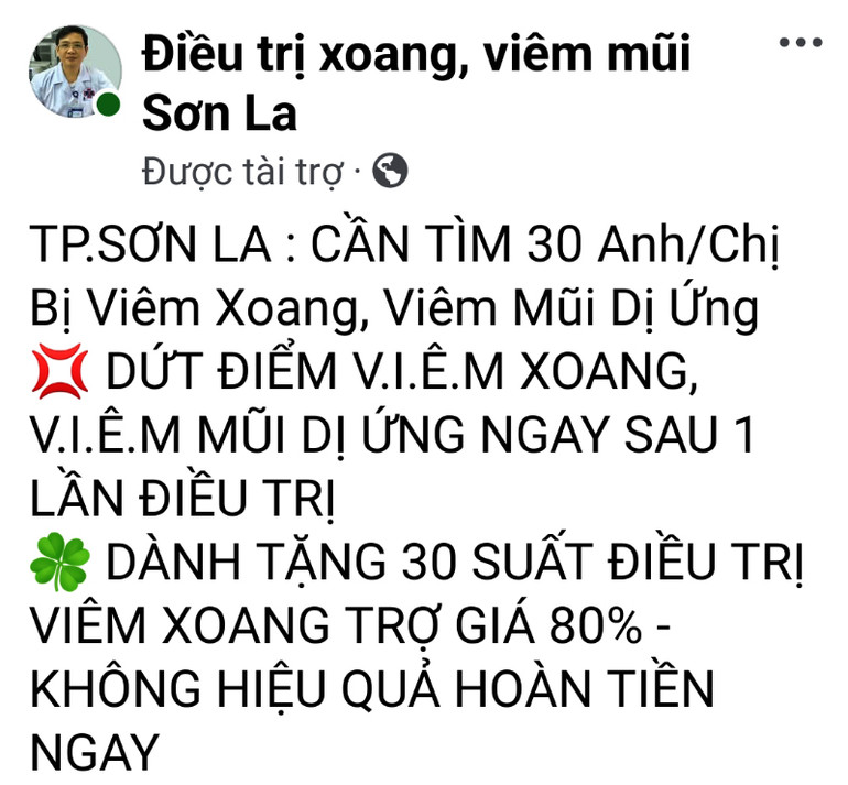 Hiện những trang fanpage quảng cáo về chữa các loại bệnh với công nghệ cao số 1 thành phố Sơn La của địa chỉ số 27 Tô Hiệu đã bị khóa, không thể truy cập vào được.