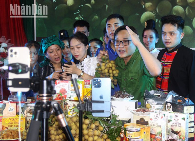 Livestream bán hàng trực tiếp sản phẩm OCOP của thanh niên, nông sản, đặc sản của tỉnh Sơn La trên nền tảng TikTok.