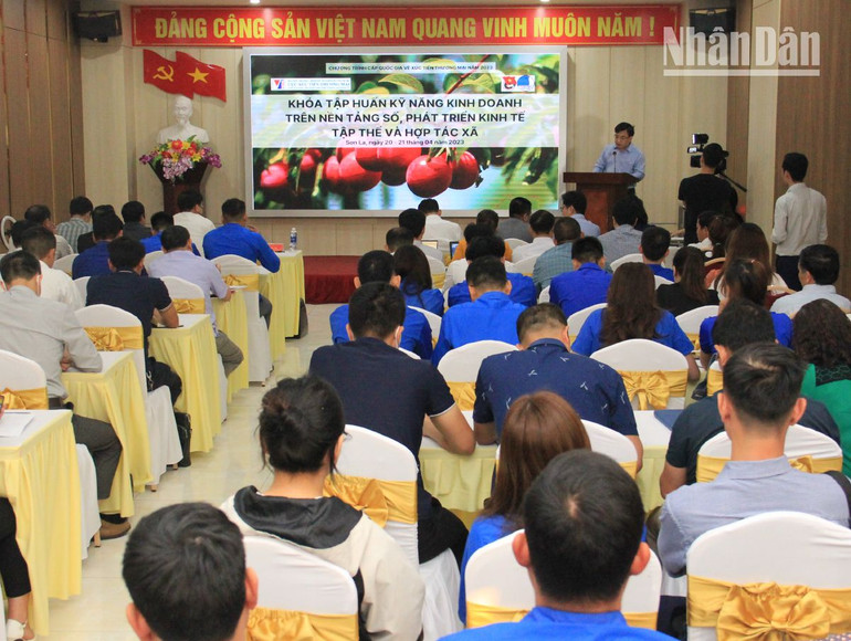 Học viên thuộc 50 doanh nghiệp, hợp tác xã, hộ kinh doanh tham gia tập huấn kỹ năng kinh doanh trên nền tảng số phát triển thương hiệu, xây dựng hình ảnh.