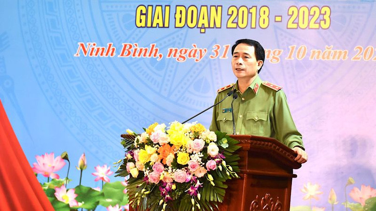 Thứ trưởng Công an Lê Quốc Hùng phát biểu chỉ đạo hội nghị. (Ảnh: XUÂN TRƯỜNG)