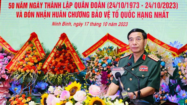 Đại tướng Phan Văn Giang phát biểu tại Lễ kỷ niệm. (Ảnh: ĐỨC LAM)