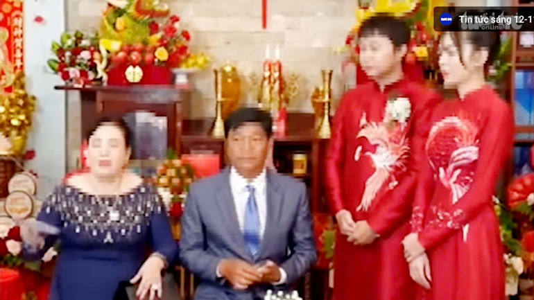 Ảnh cắt từ clip lan truyền trên mạng xã hội được cho là đám cưới con gái ông Bùi Văn Mến. (Ảnh cắt từ clip)