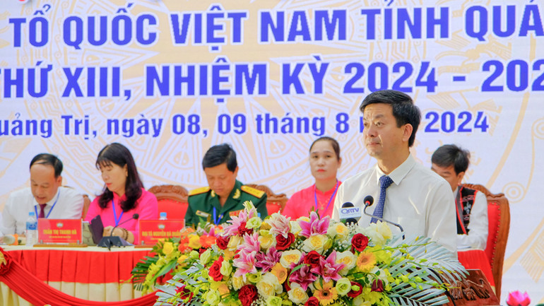 Bí thư Tỉnh ủy Quảng Trị Lê Quang Tùng phát biểu tại đại hội.