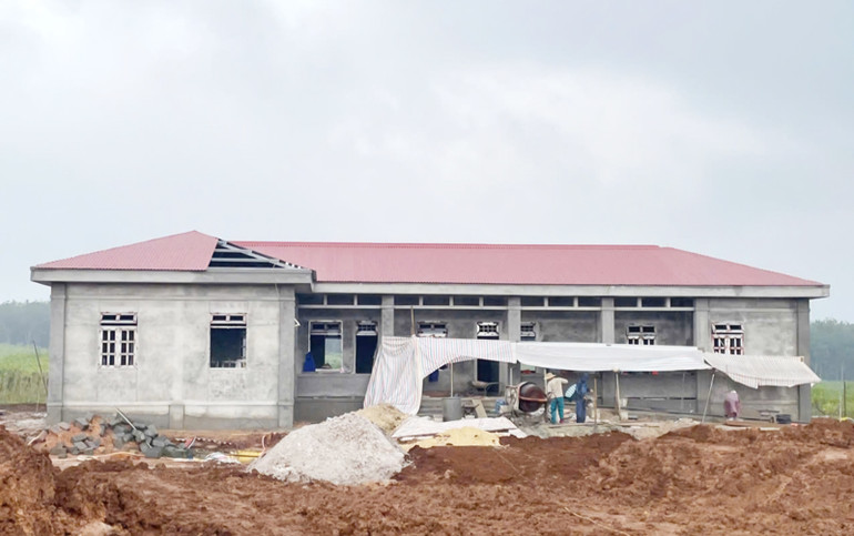 Trụ sở Công an xã Gio An, huyện Gio Linh sắp hoàn thành trong niềm vui của cán bộ, chiến sĩ.