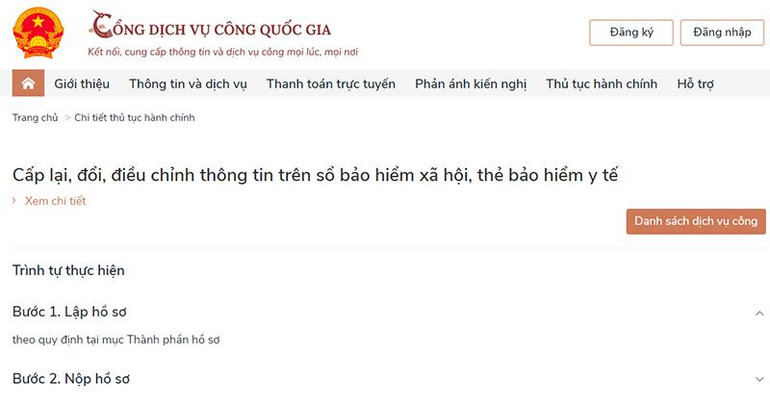 Một dịch vụ công của Bảo hiểm xã hội Việt Nam trên Cổng Dịch vụ công quốc gia.