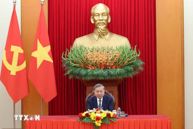 Tổng Bí thư Tô Lâm điện đàm với Chủ tịch Hội đồng châu Âu António Costa. (Ảnh: Thống Nhất/TTXVN)