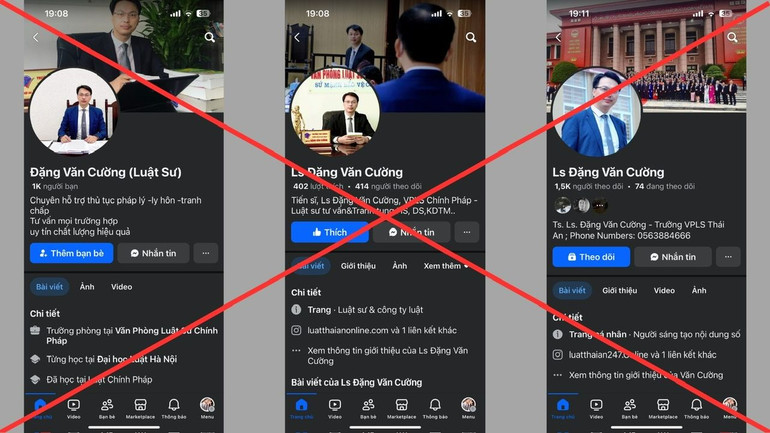 Từ năm 2023 đến nay, đã có hàng chục tài khoản trên mạng xã hội giả danh luật sư Đặng Văn Cường để thực hiện hành vi lừa đảo. Từ năm 2023 đến nay, đã có hàng chục tài khoản trên mạng xã hội giả danh luật sư Đặng Văn Cường để thực hiện hành vi lừa đảo.