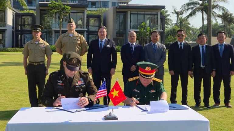 Lễ ký kết biên bản trao trả hài cốt quân nhân Hoa Kỳ lần thứ 169. (Ảnh: BNG)