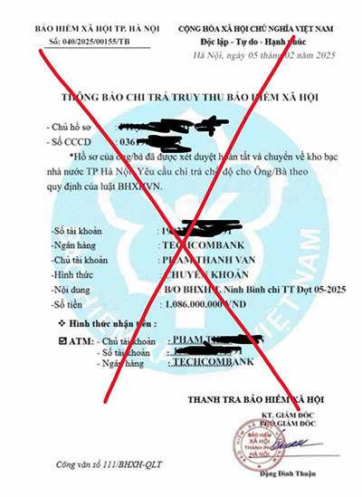 Công văn giả mạo Bảo hiểm xã hội thành phố Hà Nội. (Ảnh: HSS)