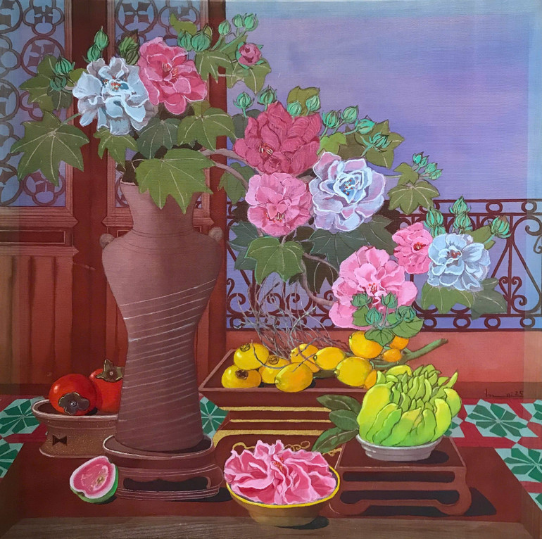 Tác phẩm "Màu ký ức", màu nước trên lụa, kích thước 50cmx50cm. Tác phẩm "Màu ký ức", màu nước trên lụa, kích thước 50cmx50cm.