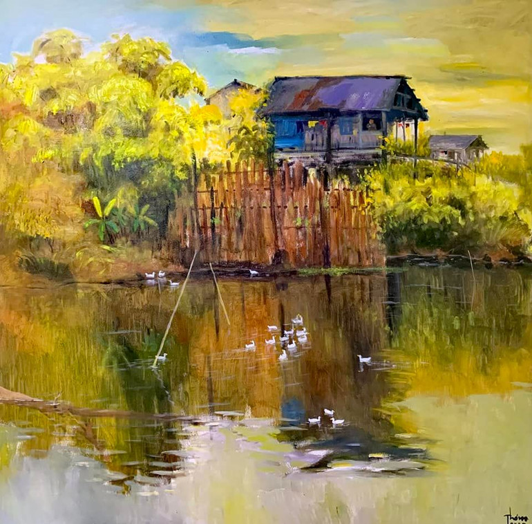 Một tác phẩm khổ lớn 156cmx156cm tại triển lãm. Một tác phẩm khổ lớn 156cmx156cm tại triển lãm.