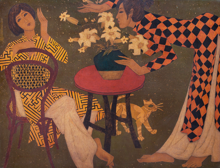 Ngày chủ nhật (2010), sơn mài trên gỗ, kích thước 120x160cm.