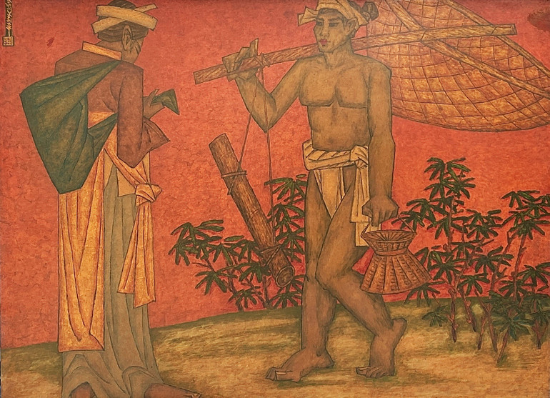 Đồng tiền Vạn Lịch (2009), sơn mài trên gỗ, kích thước 120x160cm.