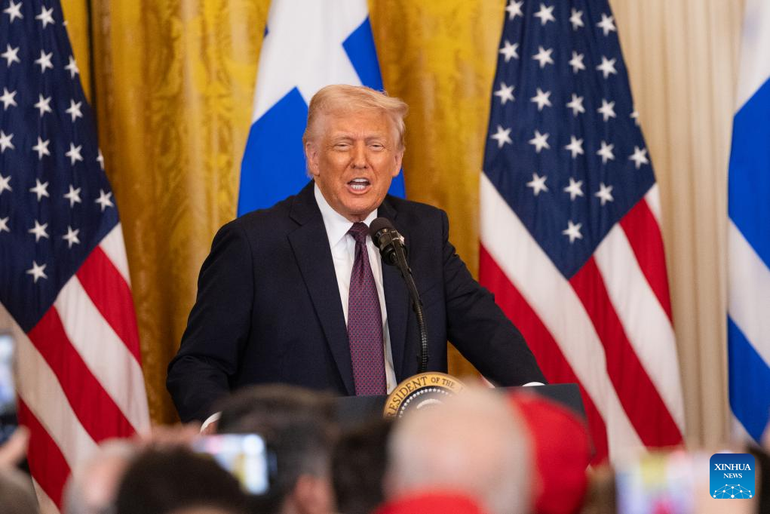 Tổng thống Donald Trump trong một sự kiện tại Nhà Trắng hôm 24/3/2025. (Ảnh: Tân Hoa xã)