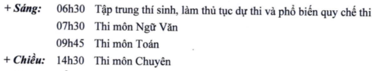 Lịch thi tuyển sinh vào lớp 10 năm học 2024-2025 Trường THPT chuyên Đại học Sư phạm