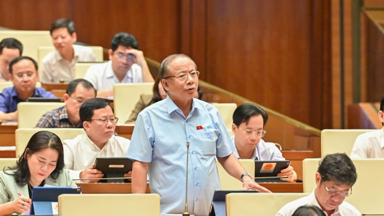 Đại biểu Nguyễn Văn Thân (đoàn Thái Bình) phát biểu ý kiến tại hội trường. (Ảnh: BÙI GIANG)