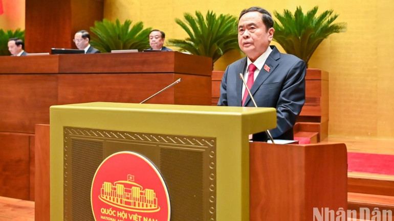 Chủ tịch Quốc hội Trần Thanh Mẫn phát biểu khai mạc Kỳ họp. (Ảnh: DUY LINH-BÙI GIANG) Chủ tịch Quốc hội Trần Thanh Mẫn phát biểu khai mạc Kỳ họp. (Ảnh: DUY LINH-BÙI GIANG)