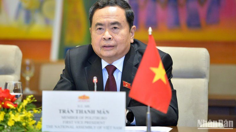 Phó Chủ tịch Thường trực Quốc hội Trần Thanh Mẫn phát biểu tại buổi tiếp. (Ảnh: Duy Linh)