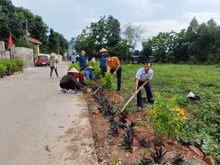Người dân huyện Lục Nam, tỉnh Bắc Giang tích cực hưởng ứng phong trào trồng cây, tạo nên những con đường hoa mang đến sắc diện mới cho các miền quê.