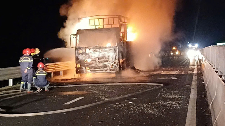 Vụ cháy đã làm thiêu rụi chiếc xe tải.