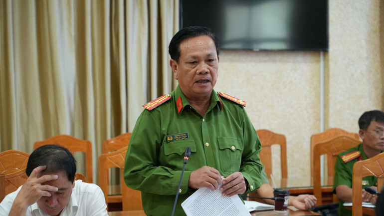 Thượng tá Trương Văn Đo, Trưởng công an huyện Bắc Bình phát biểu.