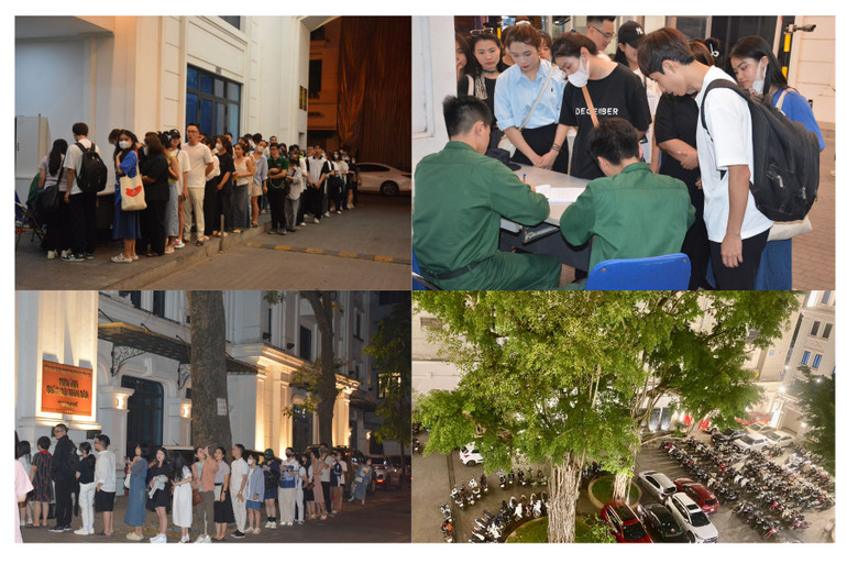 Mặc dù giờ đón khách là 18 giờ 30 phút, nhưng khán giả từ mọi lứa tuổi đã xếp hàng tại rạp từ rất sớm.