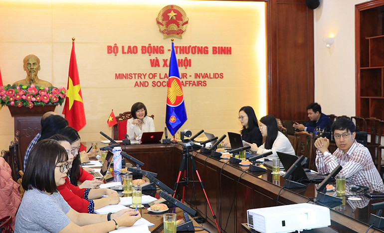 Đoàn đại biểu Việt Nam dự diễn đàn theo hình thức trực tuyến. (Ảnh Molisa)