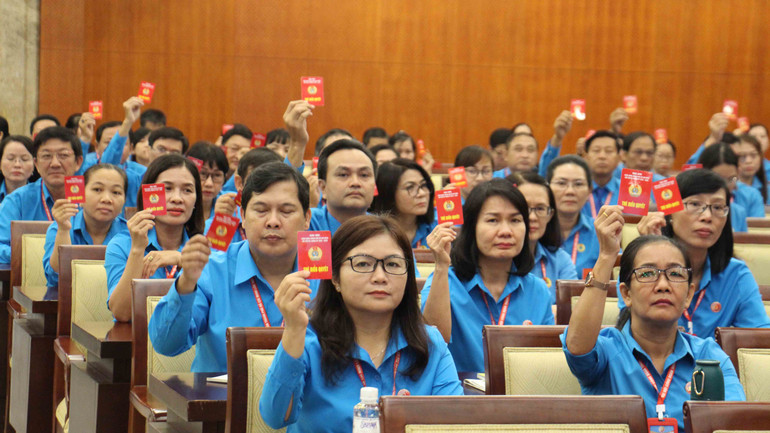 Các đại biểu dự Đại hội công đoàn Thành phố Hồ Chí Minh sáng 22/9. (Ảnh: THẾ ANH)