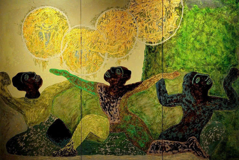 Tác phẩm "Múa cổ", kích thước 120cm x 180cm.