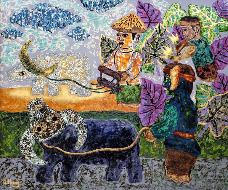 Tác phẩm "Thần Nông", kích thước 100cm x 120cm.