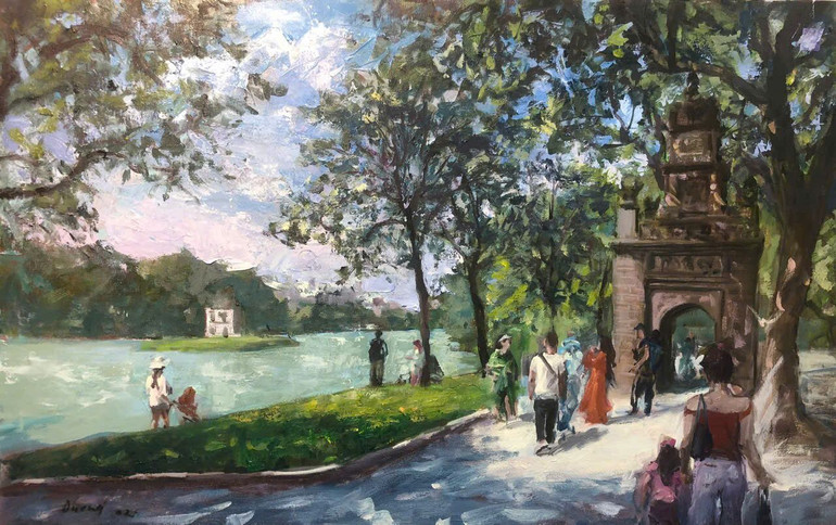 "Nắng Hồ Gươm" (Sơn dầu trên toan) của họa sĩ Ngô Quang Dương.