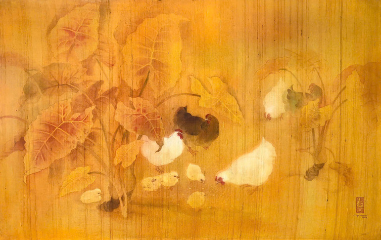 "Khu vườn nhỏ" (Mực và mầu trên lụa) của họa sĩ Trương Văn Ngọc.