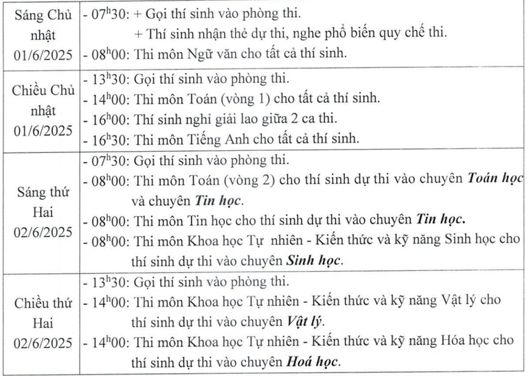 Lịch thi vào lớp 10 Trường THPT chuyên Khoa học Tự nhiên năm 2025 Lịch thi vào lớp 10 Trường THPT chuyên Khoa học Tự nhiên năm 2025