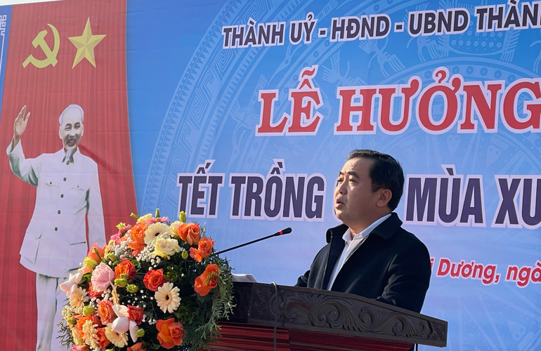 Bí thư Tỉnh ủy Hải Dương Trần Đức Thắng phát biểu tại Lễ phát động trồng cây mùa xuân.