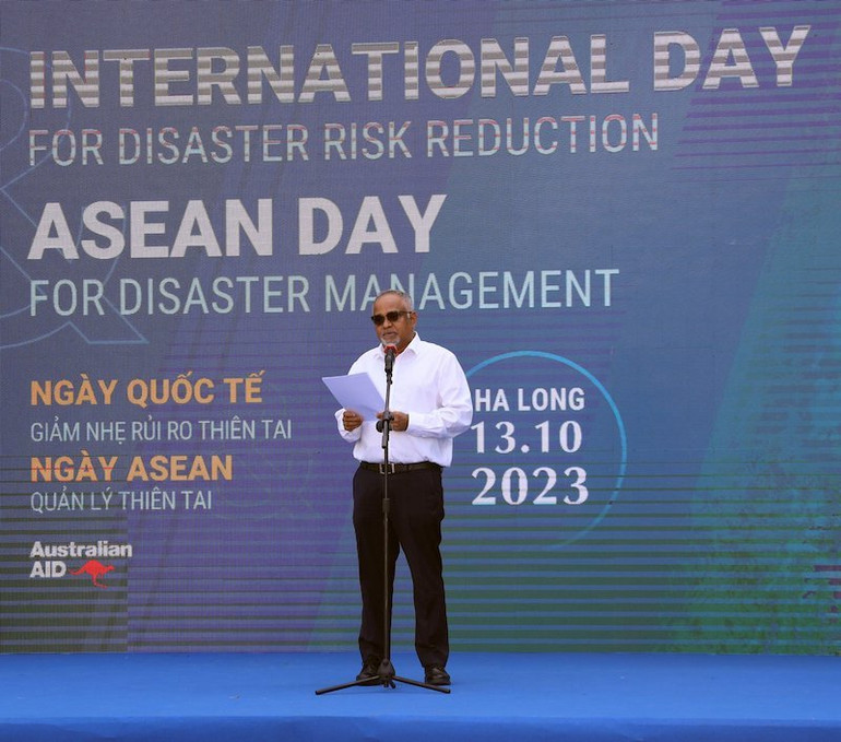 Ông Shantanu Chakraborty, Giám đốc Ngân hàng phát triển châu Á đồng Chủ tịch Đối tác giảm nhẹ rủi ro thiên tai phát biểu tại buổi lễ.