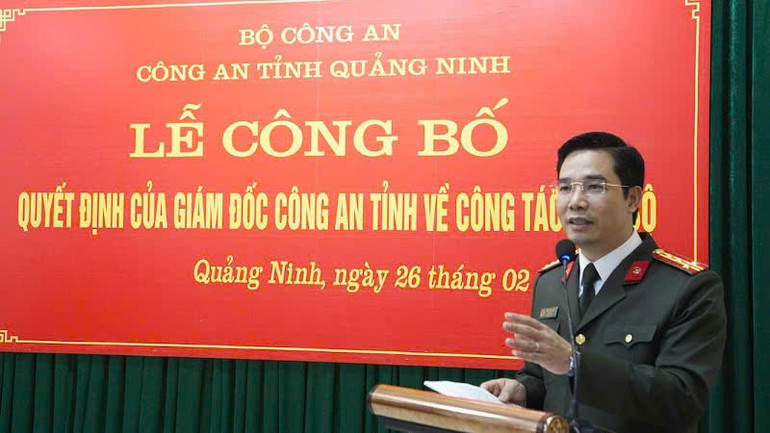 Đại tá Trần Văn Phúc, Giám đốc Công an tỉnh Quảng Ninh phát biểu tại buổi lễ.
