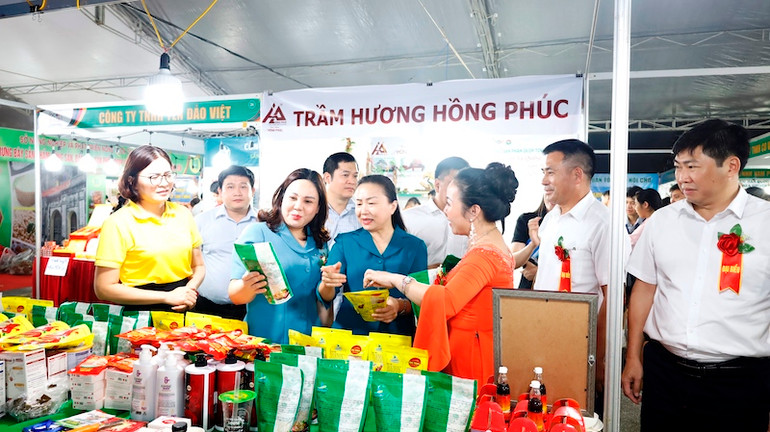 Các đại biểu tham quan các gian hàng OCOP của Quảng Ninh.