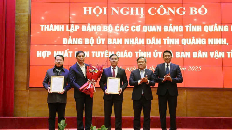 Đồng chí Vũ Đại Thắng, Bí thư Tỉnh ủy, trao quyết định thành lập Đảng bộ UBND tỉnh Quảng Ninh.