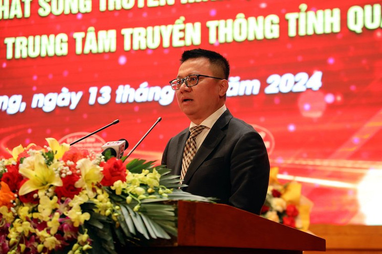Đồng chí Lê Quốc Minh, Ủy viên Trung ương Đảng, Tổng Biên tập Báo Nhân Dân, Phó Trưởng Ban Tuyên giáo Trung ương, Chủ tịch Hội Nhà báo Việt Nam phát biểu tại Lễ kỷ niệm.