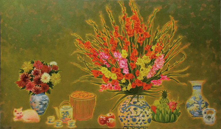 "Hoa xuân" - tác phẩm bừng sức sống của Nguyễn Đinh Duy Quyền.